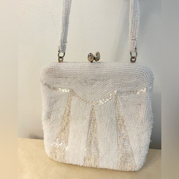 Vintage beaded ivory evening clutch purse grannycore Cottagecore formal - Picture 5 of 7